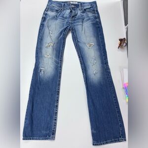 BKE Carter Men's Blue Distressed Bootcut Jeans Sz 34 xl